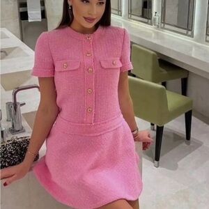Zara Elegant Pink Tweed Dress -MEDIUM